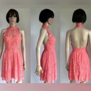 ASOS Coral Lace Backless Halter Dress